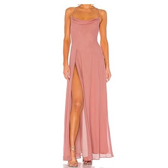 Michael Costello X Revolve Jenna Gown Dress Medium Mauve Pink Strappy Cowl Neck - Picture 1 of 15